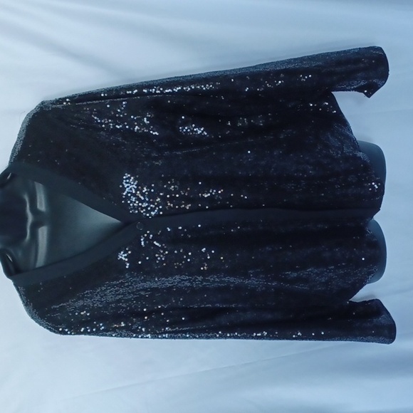 KANCY KOLE Women's Sequin Jacket Long Sleeve Button Down Shiny black - Picture 1 of 9